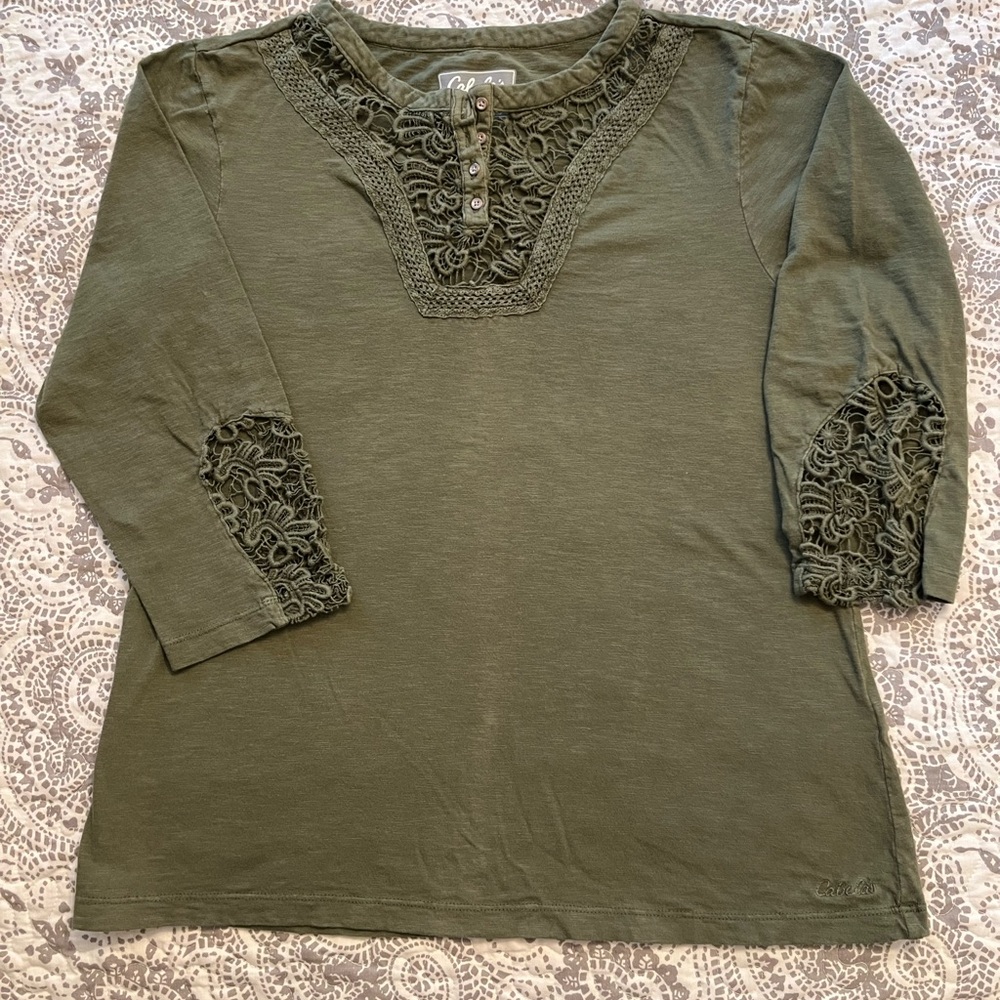 Olive Green Lace Detail Women's Top